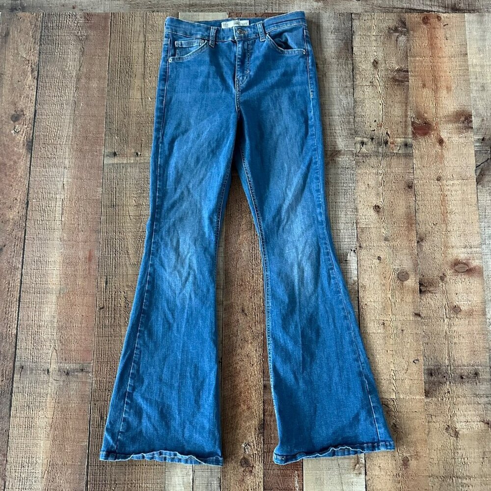 Topshop Moto Jamie Flare Blue Denim Jeans W28